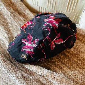 Grace Black Cap with Pink and Red Floral Embroidery